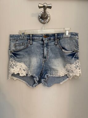 Mossimo Supply Co. Light Blue Denim Shorts with White Lace Accents
